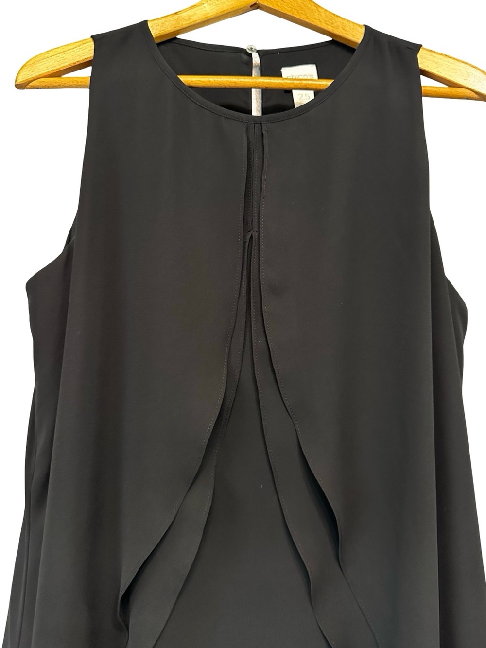 Chico’s Black Layered Chiffon Shift Dress Large Asymmetrical Overlay Midi - Picture 3 of 11